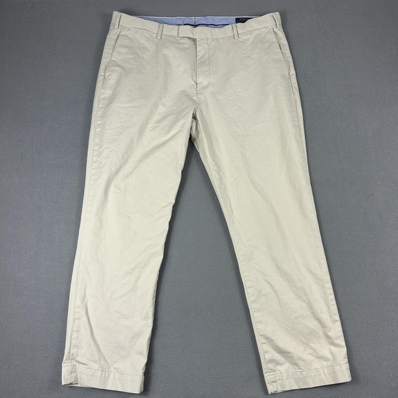 Polo Ralph Lauren Pants Mens 40x30 Khaki Stretch Straight Fit Chino Flat Front - Picture 1 of 11